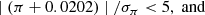 $$ \begin{aligned} \mid (\pi + 0.0202) \mid / \sigma _{\pi } < 5, \;\mathrm{and} \end{aligned} $$