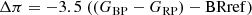 $$ \begin{aligned} \Delta \pi = -3.5 \; ((G_{\rm BP} - G_{\rm RP}) - \mathrm{BRref}) \end{aligned} $$