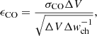 $$ \begin{aligned} \epsilon _{\rm CO} = \frac{\sigma _{\rm CO}\Delta V}{\sqrt{\Delta V \Delta w_{\rm ch}^{-1}}}, \end{aligned} $$