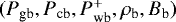 $(P_{\textrm{gb}}, P_{\textrm{cb}}, P_{\textrm{wb}}^+, \rho_{\textrm{b}}, B_{\textrm{b}})$