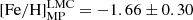 $ [\mathrm{Fe/H}]_{\mathrm{MP}}^{\mathrm{LMC}} = -1.66 \pm 0.30 $