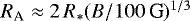 $R_{\textrm{A}} \approx 2\,R_{\ast} (B/100\,\textrm{G}){}^{1/3}$