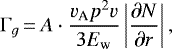 \begin{align*} \Gamma_g &\,{=}\, A\cdot\frac{v_{\text{A}}p^2v}{3E_{\text{w}}}\left|\frac{\partial N}{\partial r}\right|, \end{align*}
