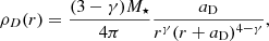 $$ \begin{aligned} \rho _D(r) = \frac{(3-\gamma )M_\star }{4\pi } \frac{a_\mathrm{D} }{r^\gamma (r+a_\mathrm{D} )^{4-\gamma } }, \end{aligned} $$