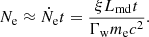 $$ \begin{aligned} N_{\rm e}\approx \dot{N}_{\rm e}t={\xi L_{\rm md}t\over \Gamma _{\rm w}m_{\rm e}c^2}. \end{aligned} $$