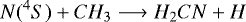 \begin{equation*}N(^4S) + CH_3 \longrightarrow H_2CN + H\end{equation*}