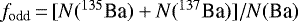 $f_{\textrm{odd}}\,{=}\,[N(^{135}\textrm{Ba}) + N(^{137}\textrm{Ba})]/N(\textrm{Ba})$