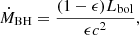 $$ \begin{aligned} \dot{M}_{\rm BH}=\frac{(1-\epsilon )L_{\rm bol}}{\epsilon c^2} ,\end{aligned} $$