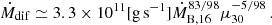 $$ \begin{aligned} \dot{M}_\mathrm{dif} \simeq 3.3 \times 10^{11} [\mathrm {g}\,\mathrm {s}^{-1} ] \dot{M}_\mathrm{B,16} ^{83/98}\mu _{30}^{-5/98}\,. \end{aligned} $$
