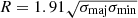 $ R = 1.91\sqrt{\sigma_{\mathrm{maj}}\sigma_{\mathrm{min}}} $