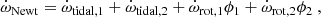 $$ \begin{aligned} \dot{\omega }_{\rm Newt} = \dot{\omega }_{\rm tidal, 1} +\dot{\omega }_{\rm tidal, 2} + \dot{\omega }_{\rm rot, 1} \phi _1+ \dot{\omega }_{\rm rot, 2} \phi _2~, \end{aligned} $$