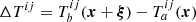 $ \Delta T^{ij}=T^{ij}_{b}(\boldsymbol{x}+\boldsymbol{\xi})-T^{ij}_{a}(\boldsymbol{x}) $
