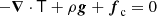 $$ \begin{aligned} -\boldsymbol{\nabla }\cdot \mathsf {T}+\rho \boldsymbol{g}+\boldsymbol{f}_{\rm c}=0 \end{aligned} $$