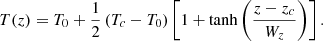 $$ \begin{aligned} T(z)= T_{0} + \frac{1}{2} \left(T_{c}-T_{0} \right) \left[1+ \tanh \left( \frac{z-z_{c}}{W_z}\right) \right] . \end{aligned} $$