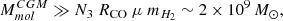 $$ \begin{aligned} M_{mol}^{CGM} \gg N_3~R_{\rm CO}~\mu ~m_{H_2} \sim 2 \times 10^9\,M_{\odot }, \end{aligned} $$