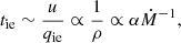 $$ \begin{aligned} t_{\rm ie}\sim {\frac{u}{q_{\rm ie}}}\propto {\frac{1}{\rho }}\propto \alpha \dot{M}^{-1}, \end{aligned} $$