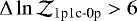$\Delta\ln{\mathcal{Z}_{\textrm{1p1c-0p}}}>6$