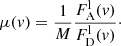 $$ \begin{aligned} \mu (v) = \frac{1}{M}\frac{F^\mathrm{l}_{\mathrm{A} }(v)}{F^\mathrm{l}_{\mathrm{D} }(v)}\cdot \end{aligned} $$