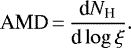 \begin{equation*}\textnormal{AMD}\,{=}\,\frac{\textrm{d} N_{\textrm{H}}}{\textrm{d} \log \xi}.\end{equation*}