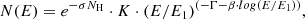 $$ \begin{aligned} N(E) =e^{-\sigma N_{\rm H}} \cdot K \cdot (E/E_1)^{(-\Gamma -\beta \cdot log(E/E_1))} , \end{aligned} $$