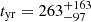 $ t_{\mathrm{yr}} = 263^{+163}_{-97} $