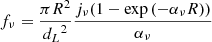 $ f_{\nu} = \frac{\pi R^2}{{d_L}^2} \frac{j_{\nu} (1-\exp{(-\alpha_{\nu}R)})}{\alpha_{\nu}} $