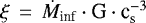 $\xi\,=\,\dot{M}_{\textrm{inf}} \cdot {\textrm{G}} \cdot {\textrm{c}}_{\textrm{s}}^{-3}$