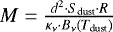 $M = \frac{d^2 \cdot S_{\textrm{dust}} \cdot R}{\kappa_{\nu} \cdot B_{\nu}(T_{\textrm{dust}})} $