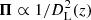 $ \boldsymbol{\Pi}\propto 1/D_{\rm L}^2(z) $