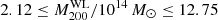 $ 2.12 \leq M_{200}^{\mathrm{WL}}/10^{14}\,{M_\odot} \leq 12.75 $