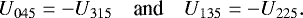 \begin{equation*}U_{045} = - U_{315}\quad {\textrm{and}} \quad U_{135} = - U_{225}.\end{equation*}