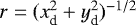 $r=(x_{\textrm{d}}^2+y_{\textrm{d}}^2){}^{-1/2}$