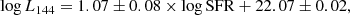 $$ \begin{aligned} \log L_{144} = 1.07 \pm 0.08 \times \log \mathrm{SFR} + 22.07 \pm 0.02, \end{aligned} $$