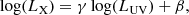 $$ \begin{aligned} \log (L_{\rm X}) = \gamma \log (L_{\rm UV}) + \beta , \end{aligned} $$