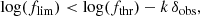 $$ \begin{aligned} {\log }(f_{\rm lim}) < {\log }(f_{\rm thr}) - k \,\delta _{\rm obs}, \end{aligned} $$