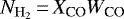 $N_{\mathrm{H}_2}\,{=}\, X_{\text{CO}} W_{\text{CO}}$