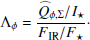 $$ \begin{aligned} \Lambda _\phi = \frac{\widehat{Q}_{\phi ,\Sigma }/{I_\star }}{F_{\rm IR}/F_{\star }}\cdot \end{aligned} $$