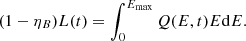 $$ \begin{aligned} (1-\eta _B)L(t) = \int _{0}^{E_{\rm max}} Q(E, t) E \mathrm{d}E. \end{aligned} $$