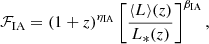 $$ \begin{aligned} \mathcal{F} _{\rm IA}=(1+z)^{\eta _{\rm IA}}\left[\frac{\langle {L}\rangle (z)}{L_*(z)}\right]^{\beta _{\rm IA}}, \end{aligned} $$