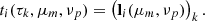 $$ \begin{aligned} t_i(\tau _k,\mu _m,\nu _p) = \left(\mathbf l _i(\mu _m,\nu _p)\right)_k. \end{aligned} $$