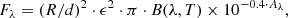 $$ \begin{aligned} F_{\lambda }=(R/d)^2 \cdot \epsilon ^2 \cdot \pi \cdot B(\lambda , T) \times 10^{-0.4 \cdot A_{\lambda }}, \end{aligned} $$