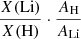 $ \frac{X(\mathrm{Li})}{X(\mathrm{H})}\cdot \frac{A_{\mathrm{H}}}{A_{\mathrm{Li}}} $