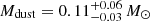 $ M_{\mathrm{dust}} = 0.11^{+0.06}_{-0.03}\,M_{\odot} $