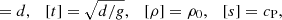 $$ \begin{aligned}[x] = d,\ \ \ [t] = \sqrt{d/g},\ \ \ [\rho ] = \rho _0,\ \ \ [s] = c_{\rm P}, \end{aligned} $$