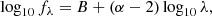 $$ \begin{aligned} \log _{10} f_\lambda = B + (\alpha -2) \log _{10} \lambda , \end{aligned} $$
