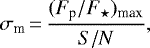 \begin{equation*}\sigma_{\textrm{m}}\,{=}\, \frac{(F_{\textrm{p}}/F_{\star})_{\textrm{max}}}{S/N}, \end{equation*}