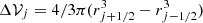 $ \Delta \mathcal{V}_j = 4/3\pi (r_{j+1/2}^3 - r_{j-1/2}^3) $