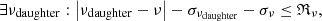 $$ \begin{aligned} \exists \nu _{\rm daughter}:\left|\nu _{\rm daughter} - \nu \right| - \sigma _{\nu _{\rm daughter}} - \sigma _{\nu } \le \mathfrak{R} _{\nu }, \end{aligned} $$