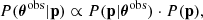 $$ \begin{aligned} P(\boldsymbol{\theta }^\mathrm{obs}|\mathbf p ) \propto P(\mathbf p |\boldsymbol{\theta }^\mathrm{obs})\cdot P(\mathbf p ) , \end{aligned} $$