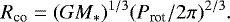 \begin{equation*} R_{\textrm{co}} = (G M_*){}^{1/3} (P_{\textrm{rot}}/2\pi){}^{2/3}. \end{equation*}